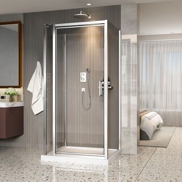 Porte de douche 42 po x Xenia 36 po chrome sur mur rectangulaire porte décentrée