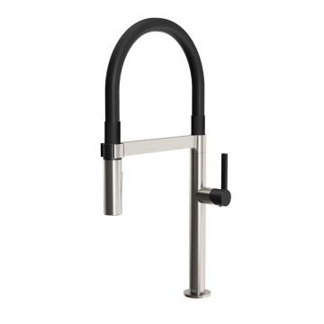 Robinet avec bec en PVC noir et douchette aimantée Exki Inox PVS et poignée(s) noire(s)