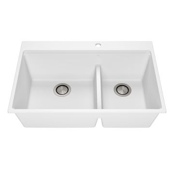 Évier de cuisine Bacia 33 po encastré Cuve double 70/30 Granistone Blanc sable