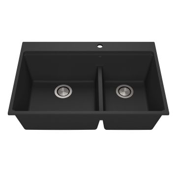 Évier de cuisine Bacia 33 po encastré Cuve double 70/30 Granistone Noir onyx