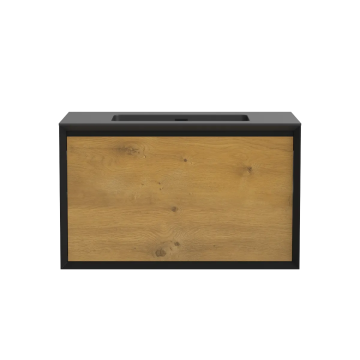 Meuble-lavabo Dakar 36" Noir mat et Chêne naturel