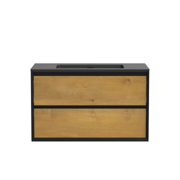 Meuble-lavabo Nairobi 36" Noir mat et Chêne naturel