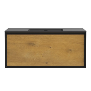 Meuble-lavabo Dakar 48" Noir mat et Chêne naturel