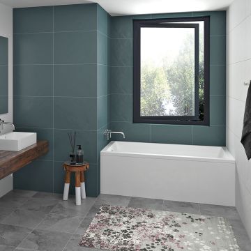 Baignoire à jupe en alcôve Sala I 60 po en acrylique blanc lustré avec drain à gauche et dégagement de 5 5 po