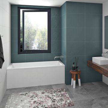 Baignoire à jupe en alcôve Sala I 60 po en acrylique blanc lustré avec drain à droite et dégagement de 5 5 po