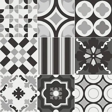 Carreau Patchwork Black and White Mix mat 8 po x 8 po