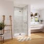 Porte de douche pivot Azelia 42 x 74 po, 6 mm pour installation en alcôve avec verre clair et fini chrome
