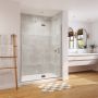 Porte de douche pivot Azelia 60 x 74 po, 6 mm pour installation en alcôve avec verre clair et fini chrome