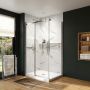 Douche Axion Porte de avec porte-serviette coulissante 48 x 32 x 78 3/4 po, 8 mm pour installation en coin avec verre clair et fini chrome