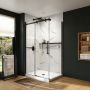 Douche Axion Porte de avec porte-serviette coulissante 48 x 32 x 78 3/4 po, 8 mm pour installation en coin avec verre clair et fini noir mat