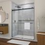 Douche Barena Porte de bidirectionnelle 56-60 x 76 po, 8 mm pour installation en alcôve avec verre clair et fini noir mat