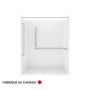 Douche Banff BFS-6036F blanche une pièce pour alcôve en AcrylX™ conforme à la norme CSA avec barres d'appuis à gauche et drain central