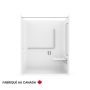 Douche Banff BFS-6036F blanche une pièce pour alcôve en AcrylX™ conforme à la norme NBC-Alberta avec siège Phénolique rectangulaire à droite et drain central