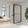 Porte de douche coulissante Solani 48 x 36 x 79 3/4 po, 8 mm pour installation en coin avec verre clair et fini noir mat