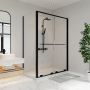 Porte de douche coulissante Solani 60 x 36 x 79 3/4 po, 8 mm pour installation en coin avec verre clair et fini noir mat