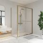 Porte de douche coulissante Solani 60 x 36 x 79 3/4 po, 8 mm pour installation en coin avec verre clair et fini or brossé