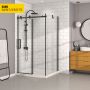 Porte de douche 48 po x Bellini 36 po en coin noir mat fermeture sur mur mur à gauche porte à gauche