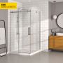Porte de douche 48 po x Bellini 42 po en coin chrome fermeture sur retour mur à gauche porte à droite