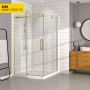 Porte de douche 48 po x Bellini 42 po en coin or brossé fermeture sur retour mur à gauche porte à droite en or brossé