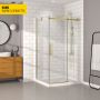 Porte de douche 48 po x Bellini 32 po en coin or brossé fermeture sur retour mur à droite porte à gauche en or brossé