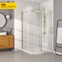 Porte de douche 48 po x Bellini 42 po en coin or brossé fermeture sur mur mur à droite en or brossé