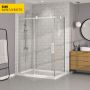 Porte de douche 60 po x Bellini 36 po en coin blanc mat fermeture sur retour mur à gauche porte à droite