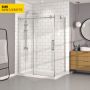 Porte de douche 60 po x Bellini 36 po en coin chrome fermeture sur retour mur à gauche porte à droite