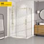 Porte de douche 60 po x Bellini 36 po en coin or brossé fermeture sur retour mur à gauche porte à droite en or brossé