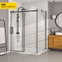 Porte de douche 60 po x Bellini 42 po en coin noir mat fermeture sur mur mur à gauche porte à gauche