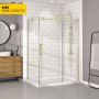Porte de douche 60 po x Bellini 32 po en coin or brossé fermeture sur retour mur à droite porte à gauche en or brossé