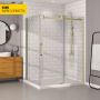 Porte de douche 60 po x Bellini 42 po en coin or brossé fermeture sur retour mur à droite porte à gauche en or brossé