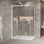 Porte de douche 48 po x Bellini 2.0 32 po en coin blanc mat fermeture sur retour mur à gauche porte à droite