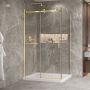 Porte de douche 48 po x Bellini 2.0 32 po en coin or brossé fermeture sur retour mur à gauche porte à droite en or brossé