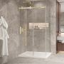 Porte de douche 48 po x Bellini 2.0 36 po en coin or brossé fermeture sur mur mur à gauche porte à gauche en or brossé