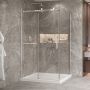 Porte de douche 48 po x Bellini 2.0 42 po en coin chrome fermeture sur retour mur à gauche porte à droite