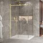 Porte de douche 48 po x Bellini 2.0 42 po en coin or brossé fermeture sur retour mur à gauche porte à droite en or brossé
