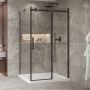 Porte de douche 48 po x Bellini 2.0 42 po en coin noir mat fermeture sur retour mur à droite porte à gauche
