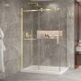 Porte de douche 54 po x Bellini 2.0 36 po en coin or brossé fermeture sur retour mur à gauche porte à droite en or brossé