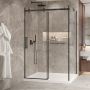 Porte de douche 54 po x Bellini 2.0 42 po en coin noir mat fermeture sur mur mur à gauche porte à gauche