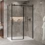 Porte de douche 54 po x Bellini 2.0 32 po en coin noir mat fermeture sur retour mur à droite porte à gauche