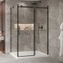 Porte de douche 54 po x Bellini 2.0 42 po en coin noir mat fermeture sur retour mur à droite porte à gauche