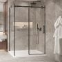Porte de douche 54 po x Bellini 2.0 42 po en coin noir mat fermeture sur mur mur à droite