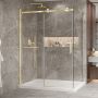 Porte de douche 60 po x Bellini 2.0 42 po en coin or brossé fermeture sur retour mur à gauche porte à droite en or brossé