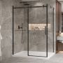Porte de douche 60 po x Bellini 2.0 42 po en coin noir mat fermeture sur retour mur à gauche porte à droite