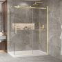 Porte de douche 60 po x Bellini 2.0 32 po en coin or brossé fermeture sur retour mur à droite porte à gauche en or brossé