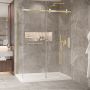 Porte de douche 60 po x Bellini 2.0 32 po en coin or brossé fermeture sur mur mur à droite porte à droite en or brossé