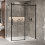 Porte de douche 60 po x Bellini 2.0 42 po en coin noir mat fermeture sur retour mur à droite porte à gauche