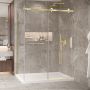 Porte de douche 60 po x Bellini 2.0 42 po en coin or brossé fermeture sur mur mur à droite en or brossé