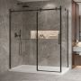 Porte de douche 72 po x Bellini 2.0 32 po en coin noir mat fermeture sur retour mur à gauche porte à droite