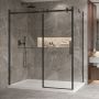 Porte de douche 72 po x Bellini 2.0 42 po en coin noir mat fermeture sur retour mur à gauche porte à droite